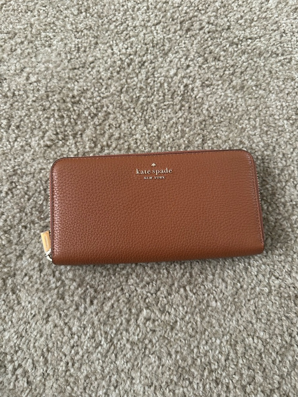 kate spade brown pebbled leather zip-around wallet